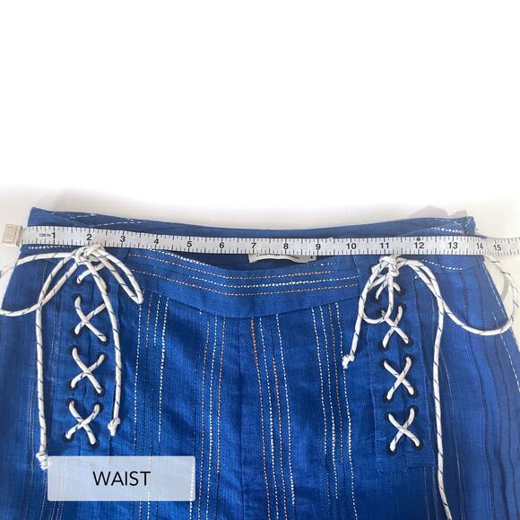 AMUR Leah Striped Linen Side Tie Stright Leg Pant in Blue Size 6 - Picture 15 of 16